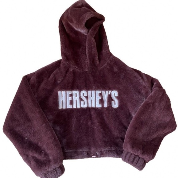 Forever 21 Hershey's Collection Sz S Crop Womens Brown Hoodie furry Sweater - Picture 2 of 5